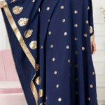 Women's Elegant Floral Robe, one size - Golden Design (Navy Blue)