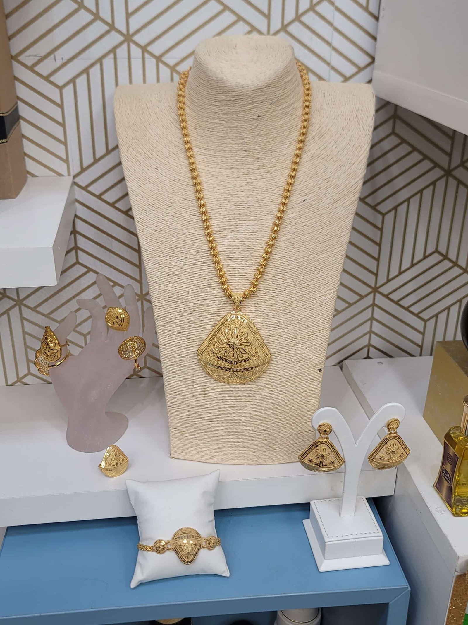 20251206_145910 Gold-Plated Jewelry Set – Statement Bracelet, Ring, Necklace & Earrings - Image 1